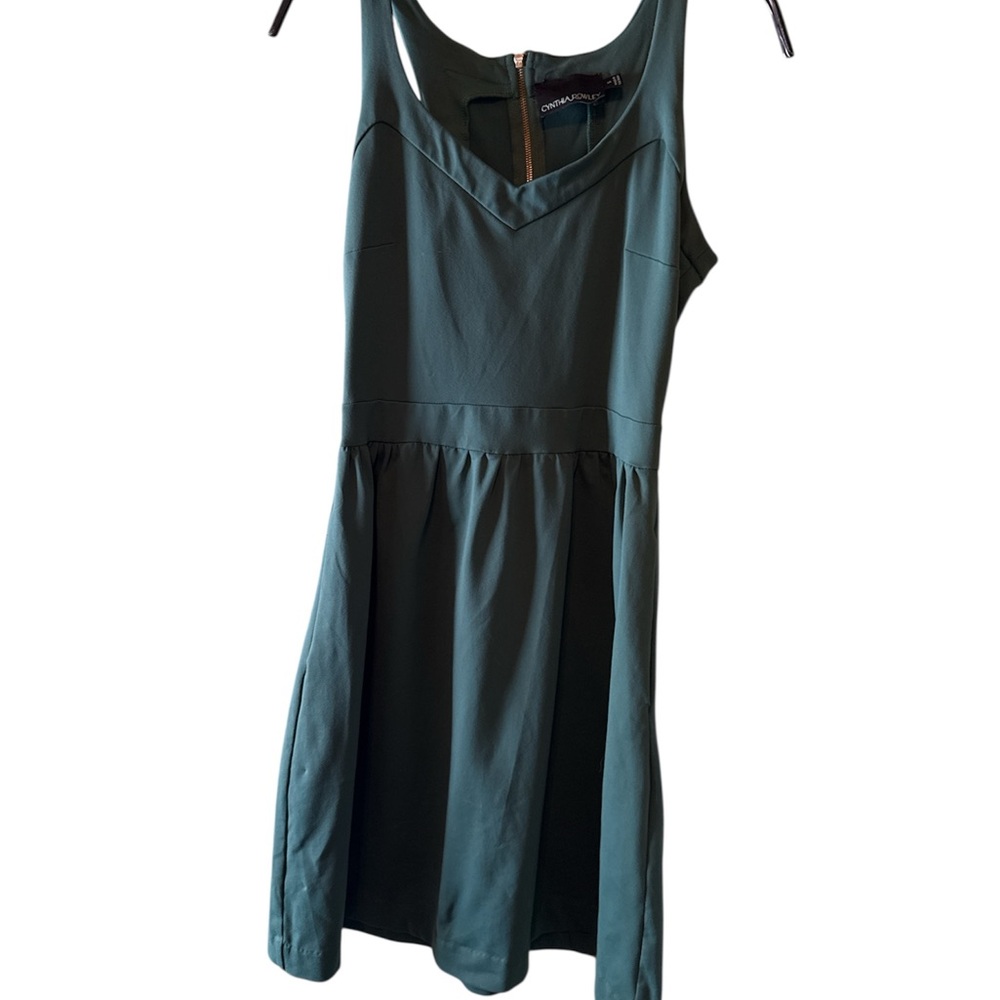Cynthia Rowley Dress Green Midi Sleeveless A Line VNeck Back Zips Cocktail